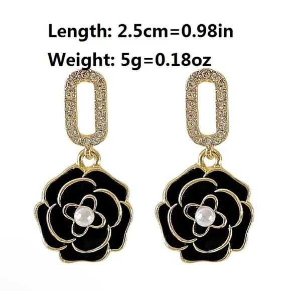 Black Camellia Flower Earrings - Picture 5 of 5